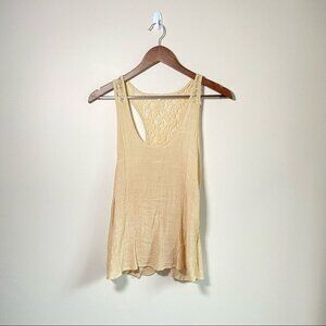 C'est Toi Racerback Sleeveless Blouse Rayon w/ Lace Back Cream Small